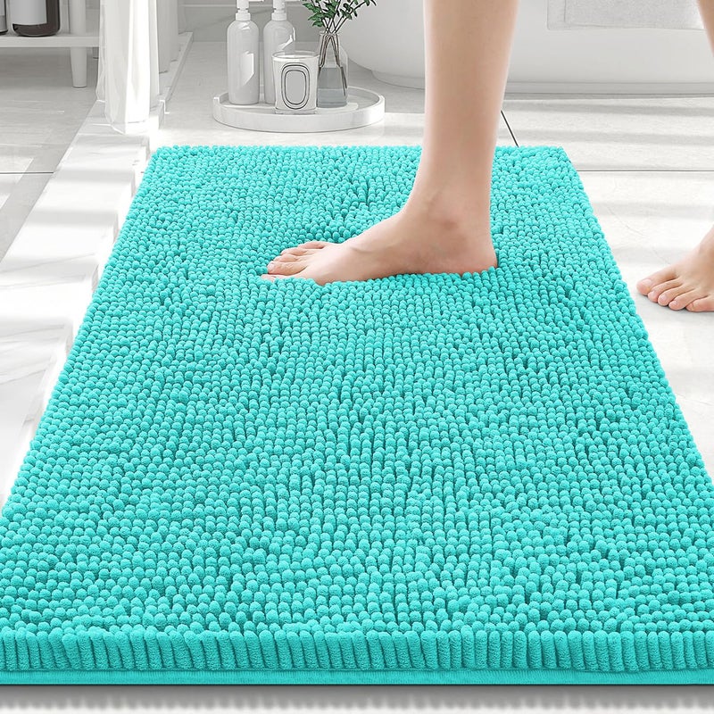 Smiry Luxury Chenille Bathroom Rugs 30x20, Extra Soft and Absorbent Shaggy Bath Mat, Machine Washable, Non-Slip Plush Carpet Runner for Tub, Shower, and Floor, Home Decor Accessories, Turquoise - Image 1